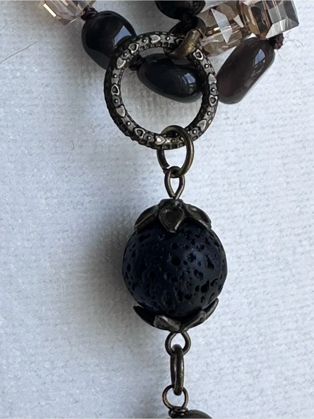 Handcrafted Black and Champagne Beaded Pendant Necklace